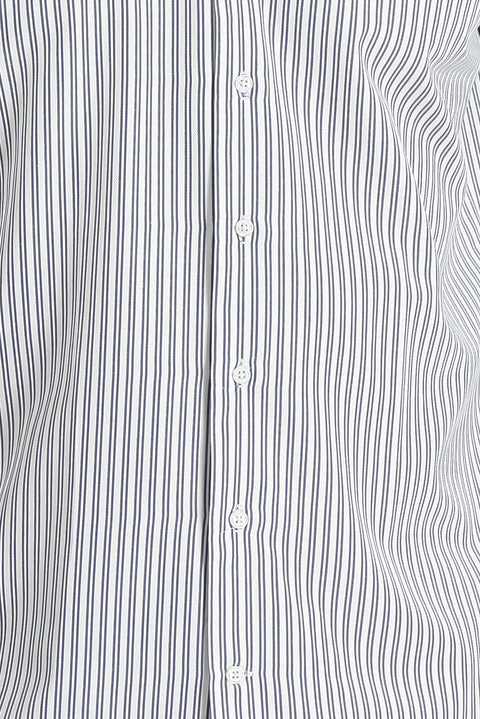 Koyu Lacivert Uzun Kol Slim Fit Dar Kesim Çizgili Pamuklu Gömlek