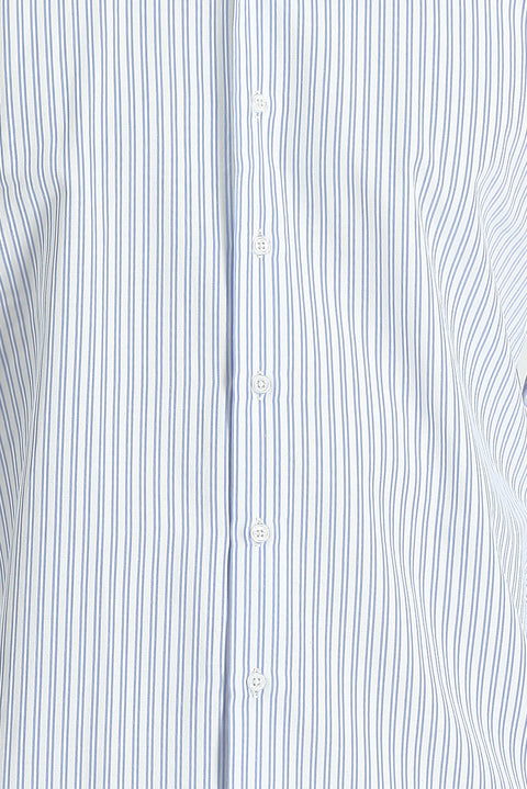 Açık Mavi Uzun Kol Slim Fit Dar Kesim Çizgili Pamuklu Gömlek