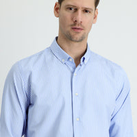 Açık Mavi Uzun Kol Slim Fit Dar Kesim Çizgili Spor Gömlek