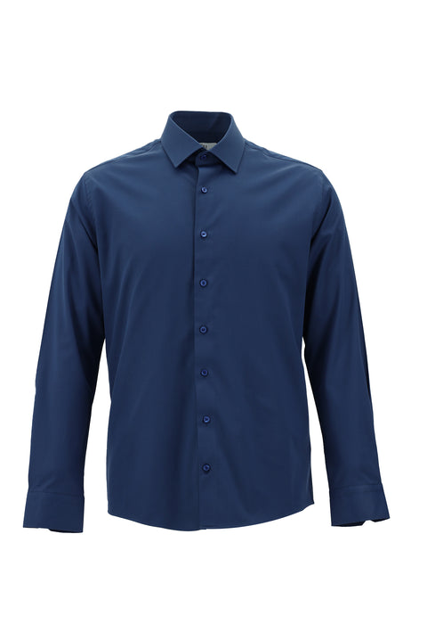 Koyu Mavi  Uzun Kol Slim Fit Dar Kesim Klasik Pamuklu Gömlek