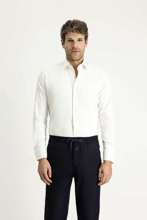 Krem Uzun Kol Slim Fit Dar Kesim Klasik Pamuklu Gömlek