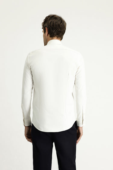 Krem Uzun Kol Slim Fit Dar Kesim Klasik Pamuklu Gömlek