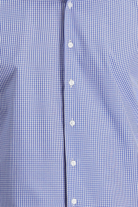 Orta Lacivert Uzun Kol Slim Fit Dar Kesim Ekose Pamuklu Kolay Ütülenebilir Gömlek