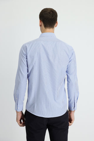  Mavi Uzun Kol Slim Fit Dar Kesim Ekose Pamuklu Kolay Ütülenebilir Gömlek