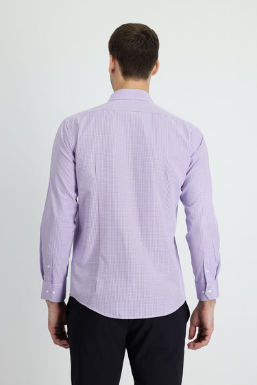  Lila Uzun Kol Slim Fit Dar Kesim Ekose Pamuklu Kolay Ütülenebilir Gömlek
