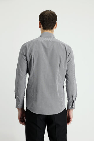  Siyah Uzun Kol Slim Fit Dar Kesim Desenli Pamuklu Kolay Ütülenebilir Gömlek