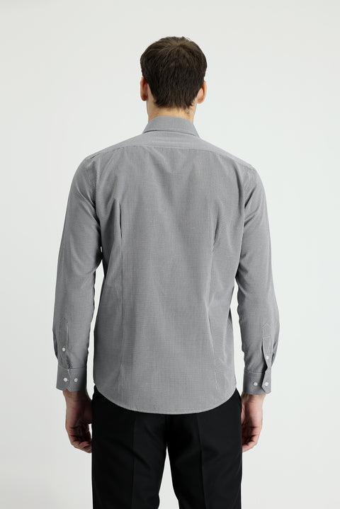 Siyah Uzun Kol Slim Fit Dar Kesim Desenli Pamuklu Kolay Ütülenebilir Gömlek