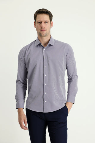  Orta Lacivert Uzun Kol Slim Fit Dar Kesim Desenli Pamuklu Kolay Ütülenebilir Gömlek