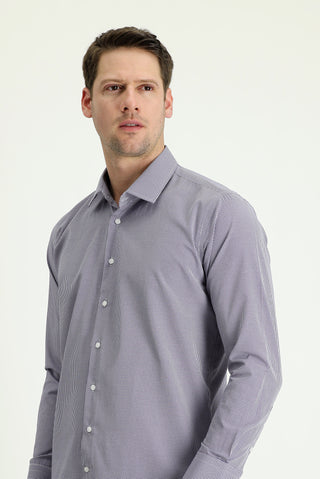  Orta Lacivert Uzun Kol Slim Fit Dar Kesim Desenli Pamuklu Kolay Ütülenebilir Gömlek