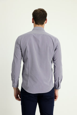  Orta Lacivert Uzun Kol Slim Fit Dar Kesim Desenli Pamuklu Kolay Ütülenebilir Gömlek