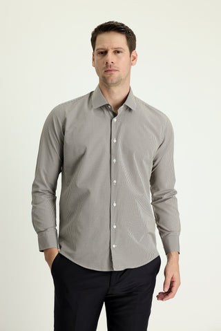  Koyu Kahve Uzun Kol Slim Fit Dar Kesim Desenli Pamuklu Kolay Ütülenebilir Gömlek