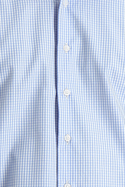 Mavi Uzun Kol Slim Fit Dar Kesim Ekose Pamuklu Gömlek