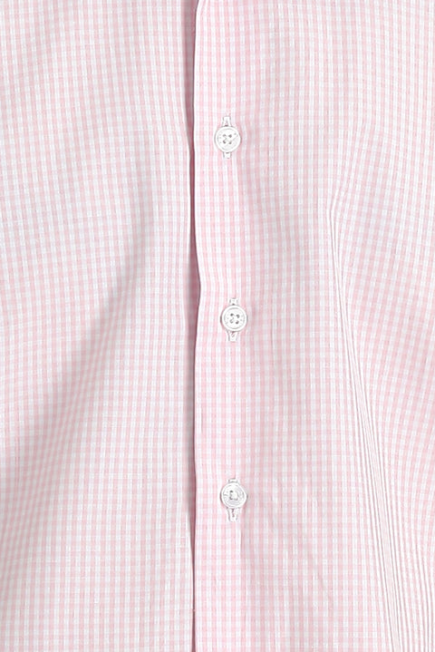 Toz Pembe Uzun Kol Slim Fit Dar Kesim Ekose Pamuklu Gömlek