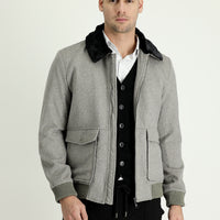 Açık Kahve Melanj Kürk Yaka Yünlü Mont