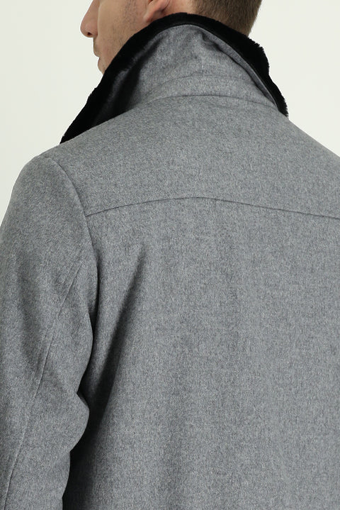 Orta Anrasit Melanj Kürk Yaka Yünlü Mont