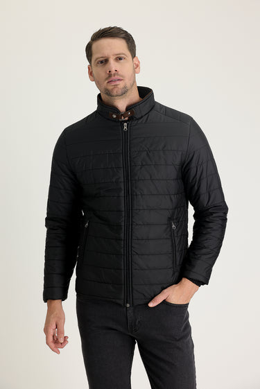 Siyah Super Slim Fit Ekstra Dar Kesim Kapitone Spor Mont