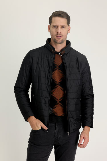 Siyah Super Slim Fit Ekstra Dar Kesim Kapitone Spor Mont