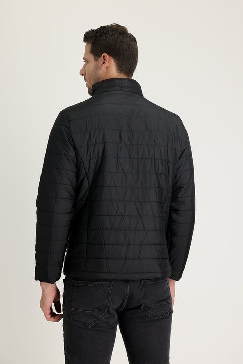 Siyah Super Slim Fit Ekstra Dar Kesim Kapitone Spor Mont