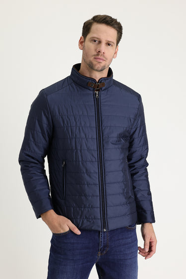 Orta Lacivert Super Slim Fit Ekstra Dar Kesim Kapitone Spor Mont