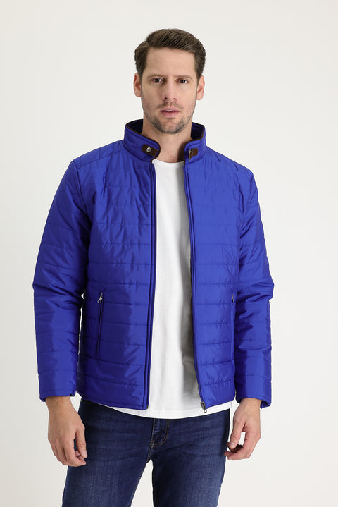 Koyu Mavi  Super Slim Fit Ekstra Dar Kesim Kapitone Spor Mont