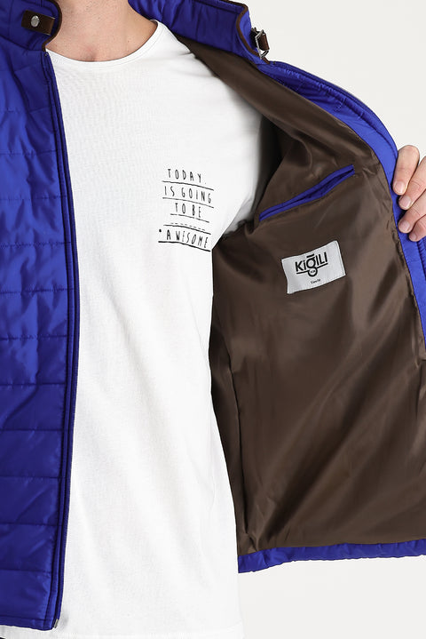 Koyu Mavi  Super Slim Fit Ekstra Dar Kesim Kapitone Spor Mont