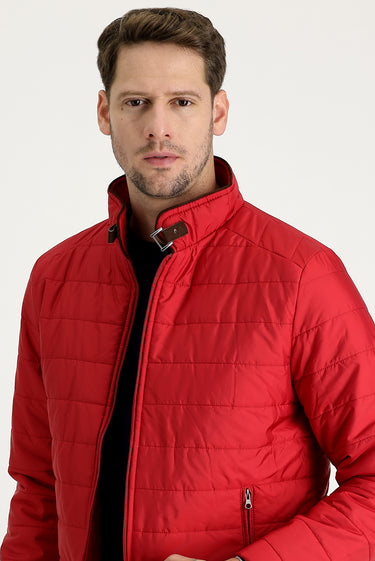 Mercan Kırmızı Super Slim Fit Ekstra Dar Kesim Kapitone Spor Mont