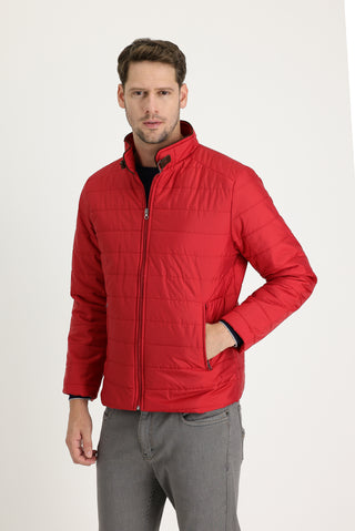  Mercan Kırmızı Super Slim Fit Ekstra Dar Kesim Kapitone Spor Mont