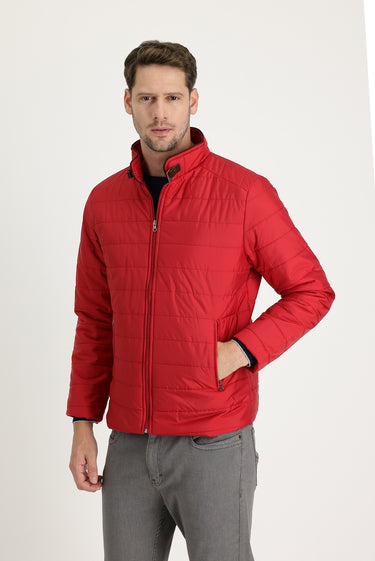 Mercan Kırmızı Super Slim Fit Ekstra Dar Kesim Kapitone Spor Mont