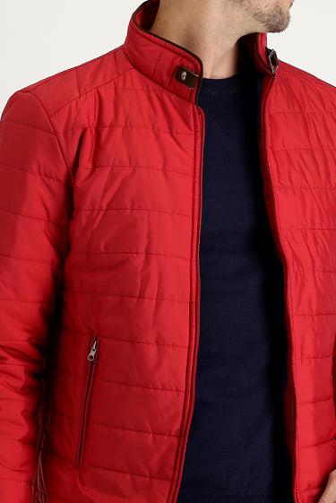 Mercan Kırmızı Super Slim Fit Ekstra Dar Kesim Kapitone Spor Mont