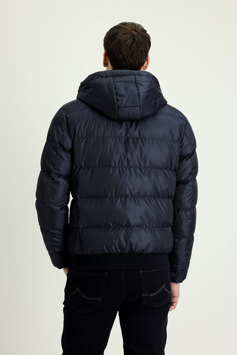 Orta Lacivert Kapüşonlu Şişme Mont