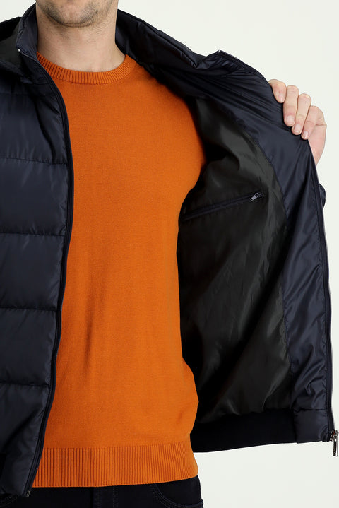 Orta Lacivert Kapüşonlu Şişme Mont