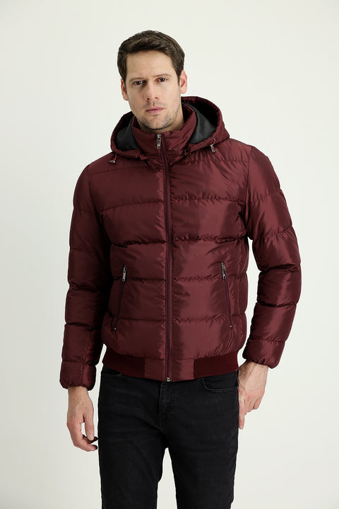 Mercan Kırmızı Kapüşonlu Şişme Mont