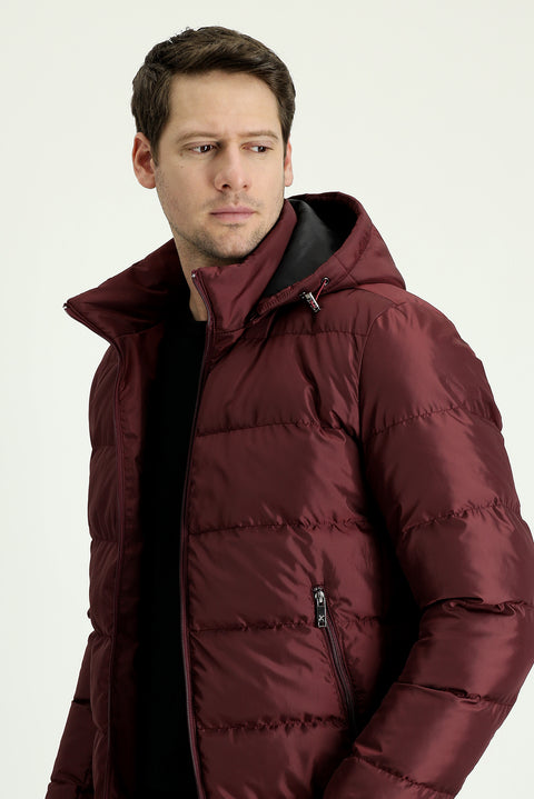 Mercan Kırmızı Kapüşonlu Şişme Mont