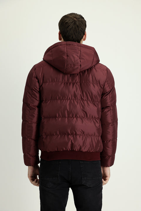 Mercan Kırmızı Kapüşonlu Şişme Mont