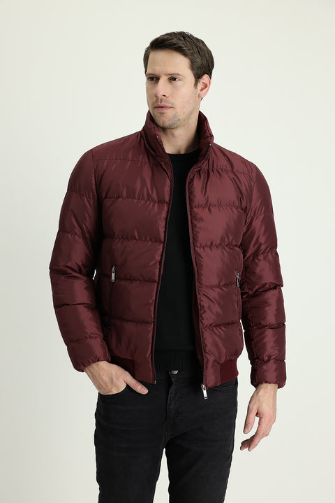 Mercan Kırmızı Kapüşonlu Şişme Mont