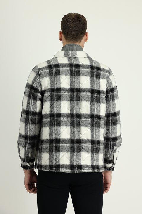 Orta Gri Slim Fit Dar Kesim Ekose Spor Mont