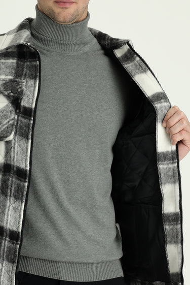 Orta Gri Slim Fit Dar Kesim Ekose Spor Mont