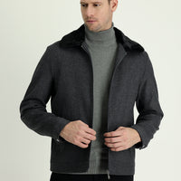 Orta Gri Kürk Yaka Yünlü Mont