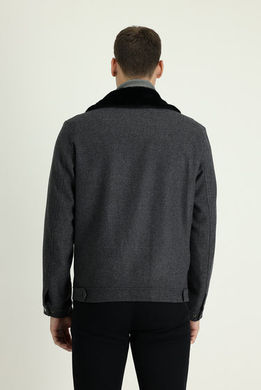  Orta Gri Kürk Yaka Yünlü Mont