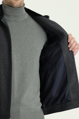  Orta Gri Kürk Yaka Yünlü Mont