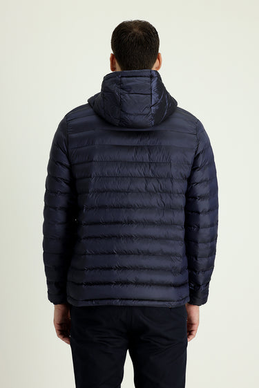 Orta Lacivert Slim Fit Dar Kesim Kapüşonlu Kapitone Spor Mont
