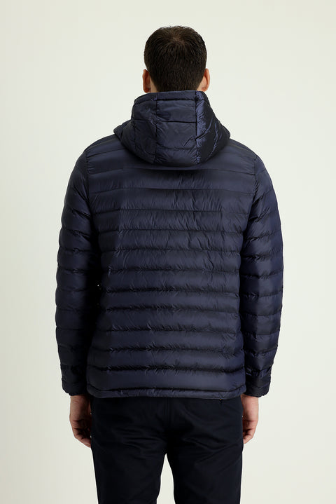 Orta Lacivert Slim Fit Dar Kesim Kapüşonlu Kapitone Spor Mont