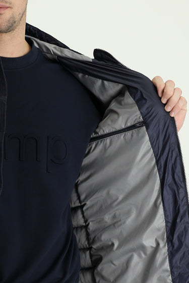 Orta Lacivert Slim Fit Dar Kesim Kapüşonlu Kapitone Spor Mont