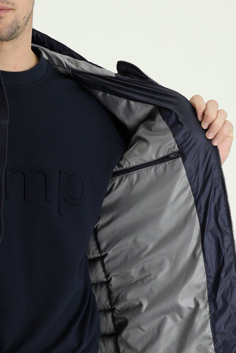 Orta Lacivert Slim Fit Dar Kesim Kapüşonlu Kapitone Spor Mont