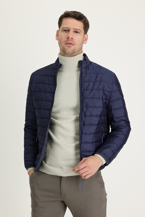 Koyu Lacivert Kapitone Spor Mont