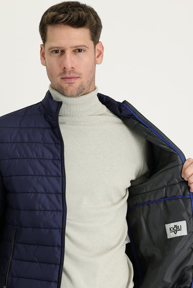 Koyu Lacivert Kapitone Spor Mont
