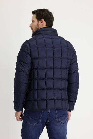 Orta Lacivert Slim Fit Dar Kesim Kapüşonlu Kapitone Mont