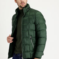 Orta Haki Slim Fit Dar Kesim Kapüşonlu Kapitone Mont