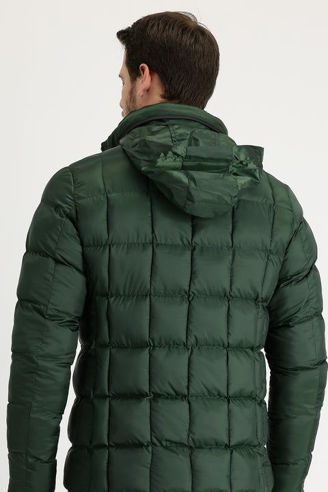 Orta Haki Slim Fit Dar Kesim Kapüşonlu Kapitone Mont