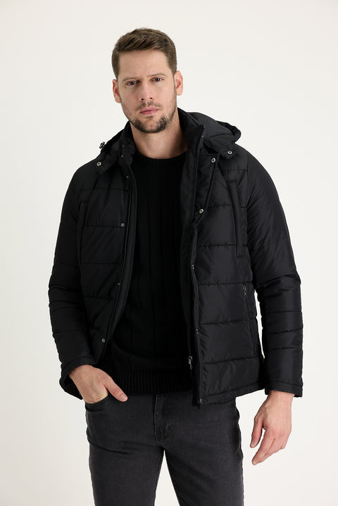 Black Hooded Quilted Sport Jacket